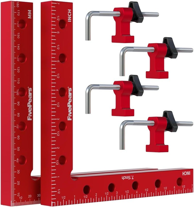 FIVEPEARS 2 Pack 90 degree positioning square clamps set for woodworking, 7.1" x 7.1"(18 x 18cm) aluminum precision right angle corner clamp for square picture frame tool box cabinet drawer and wood - Image 1